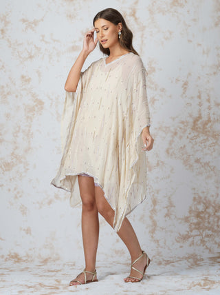 Ivory sequinned kaftan and shorts