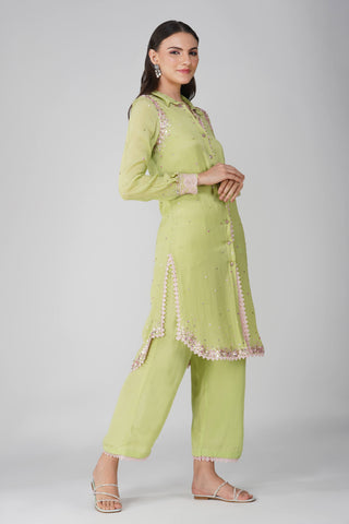 Green starry sky chiffon tunic and pants