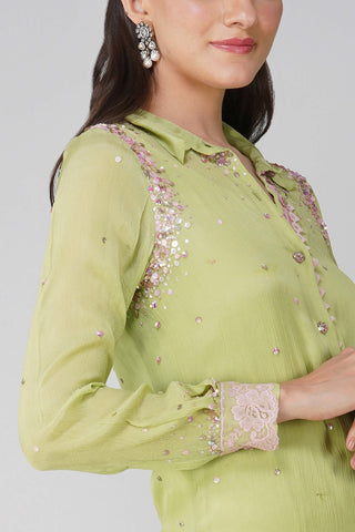 Green starry sky chiffon tunic and pants