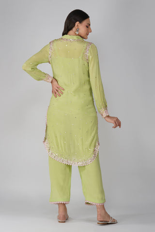 Green starry sky chiffon tunic and pants