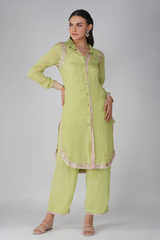 Green starry sky chiffon tunic and pants