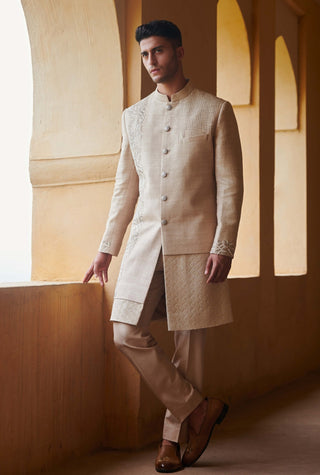 Beige indo-western sherwani and pants