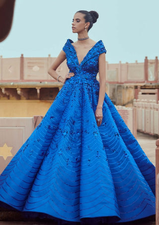 Electric blue embroidered gown