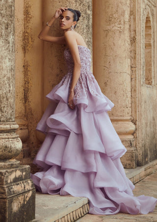 Lavender organza layered gown