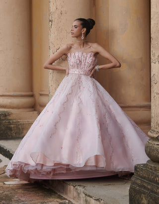 Baby pink organza spikes corset gown