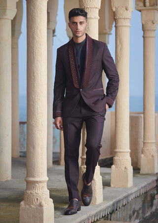 Wine tone-on-tone tuxedo set