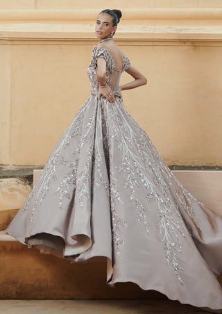 Mouse gray satin embroidered gown