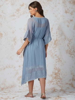 Baroque work pigeon blue kaftan