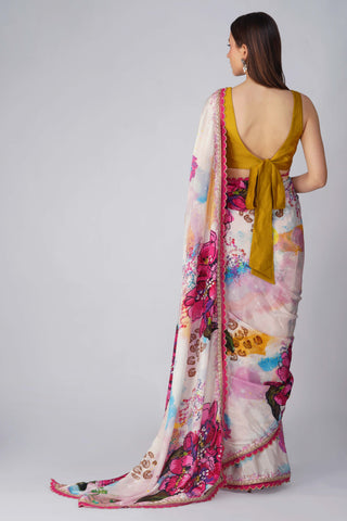 Multicolor flower printed saree and blouse