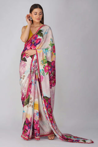 Multicolor flower printed saree and blouse