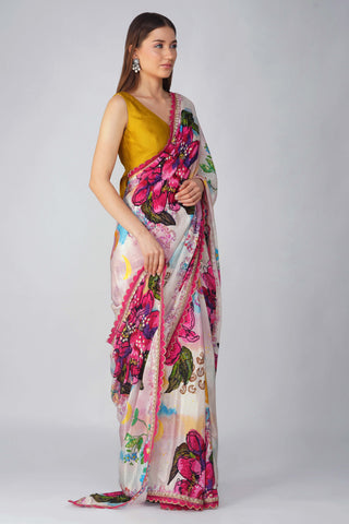 Multicolor flower printed saree and blouse