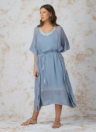 Baroque work pigeon blue kaftan