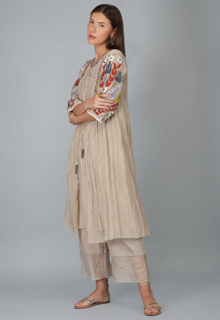 Kora applique sleeves layered kurta set