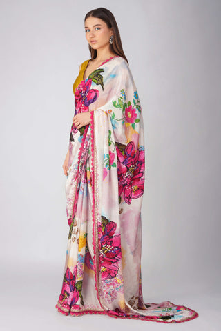 Multicolor flower printed saree and blouse