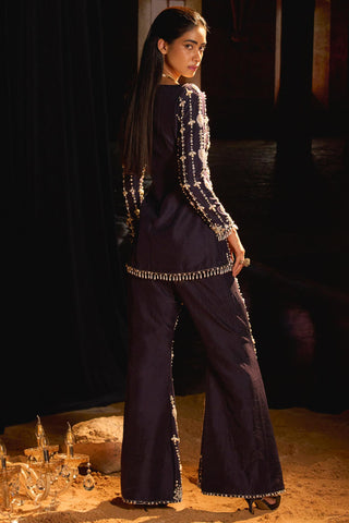 Midnight blue embroidered jacket & pant set