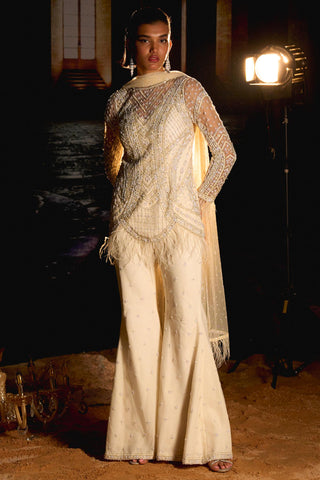 White sand embroidered kurta & sharara set