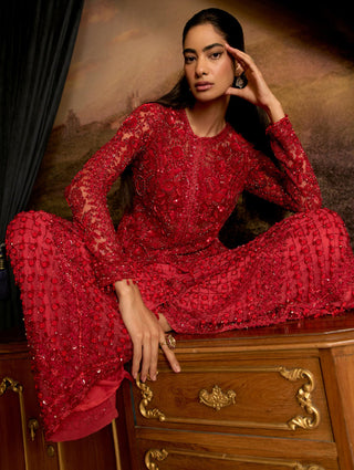 Ruby red jacket & sharara set