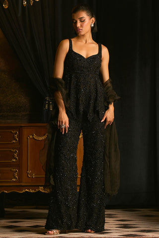 Moonless night black emrboidered peplum & sharara set