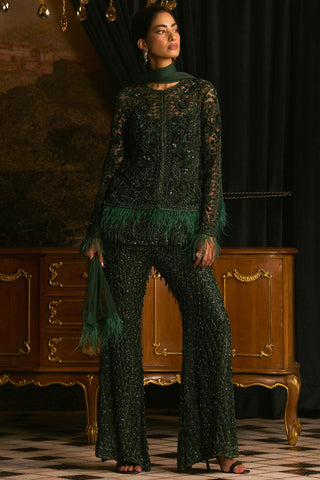 Emerald green embroidered jacket & sharara set