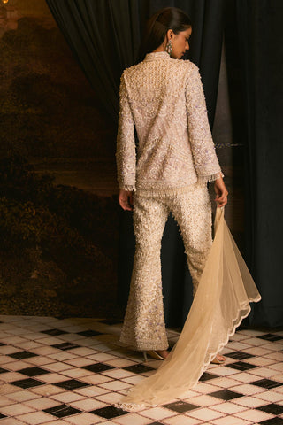 Coconut milk white embroidered jacket & pant set