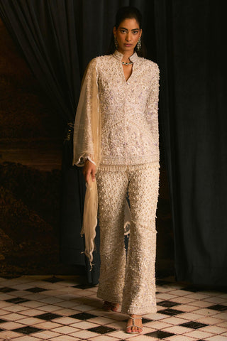 Coconut milk white embroidered jacket & pant set