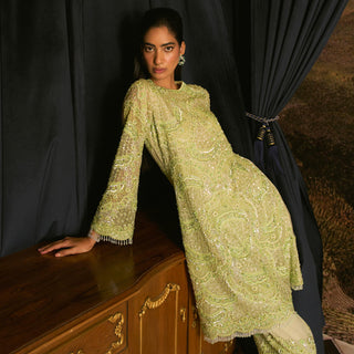 Kiwi green embroidered kurta & salwar set