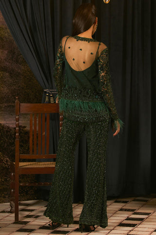 Emerald green embroidered jacket & sharara set