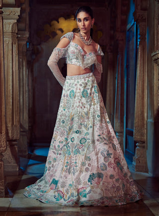 Flamingo embroidered net lehenga set