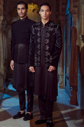 Black embroidered sherwani and kurta set