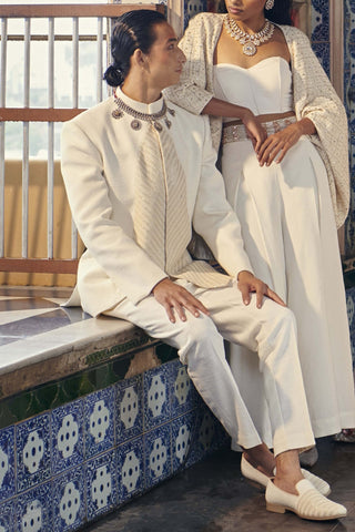 Ivory raw silk jacket and pant