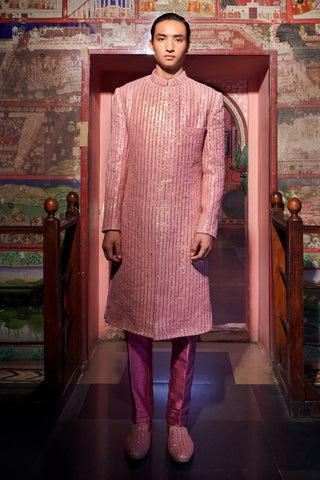 Mauve mukaish sherwani set