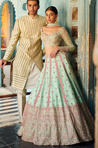 Mint green embroidered lehenga set