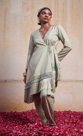 Olive green silk kurta and pants