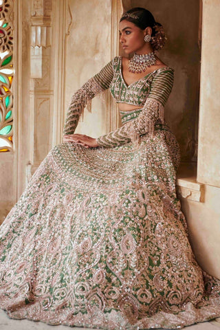 Emerald green bridal lehenga set