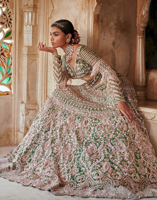 Emerald green bridal lehenga set