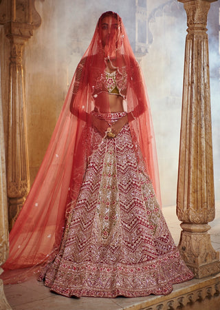 Plum bridal embroidered lehenga set