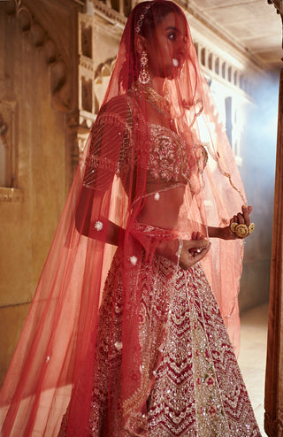 Plum bridal embroidered lehenga set