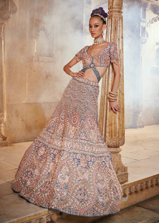 Turquoise bridal embroidered lehenga set