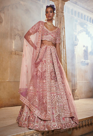 Mauve velvet bridal lehenga set