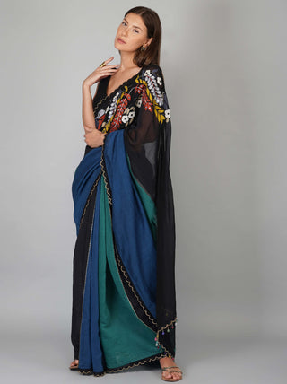 Multicolor applique work saree and blouse