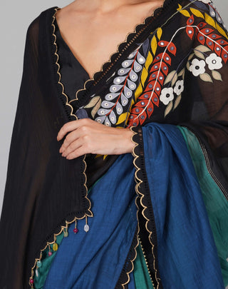 Multicolor applique work saree and blouse