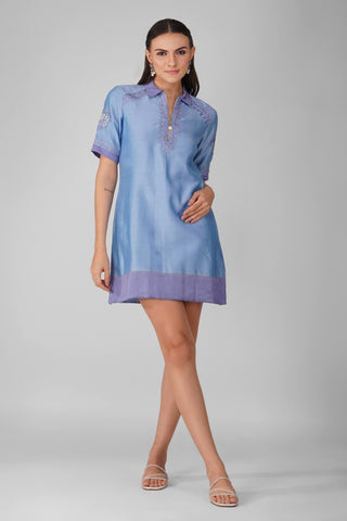 Blue starry rose zipper shift dress