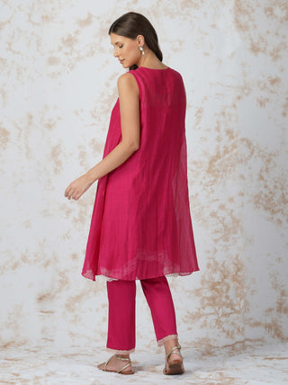 Baroque flower asymmetric pink tunic and pants