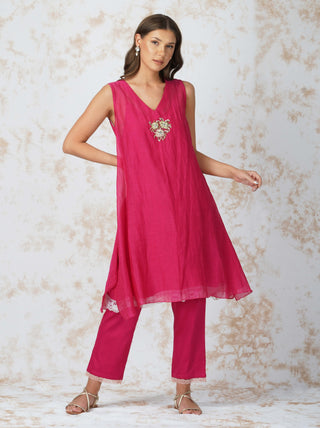 Baroque flower asymmetric pink tunic and pants