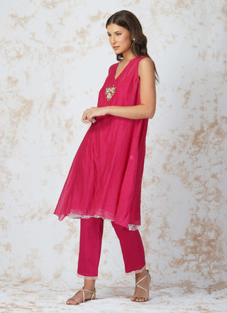 Baroque flower asymmetric pink tunic and pants