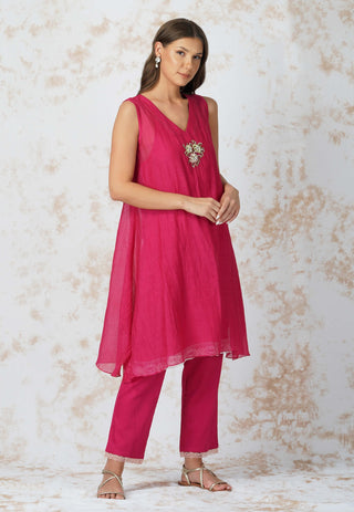 Baroque flower asymmetric pink tunic and pants