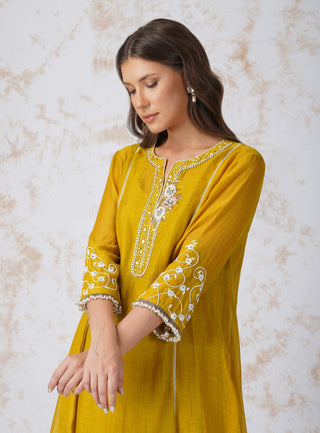 Baroque flower mustard kurta set