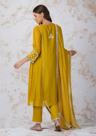 Baroque flower mustard kurta set