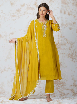 Baroque flower mustard kurta set