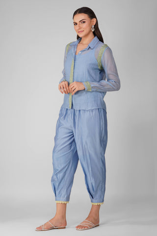 Blue flower border shirt and salwar pants